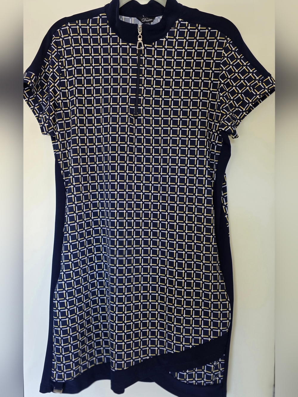 Dexim  Navy and White Geometric Short Sleeve Golf  Dress Sz Large